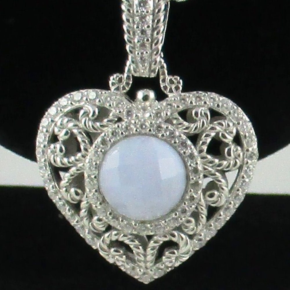 Judith Ripka Blue Agate Heart Enhancer with Chain - Picture 4 of 16